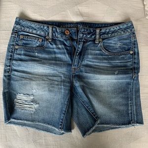 Distressed denim shorts